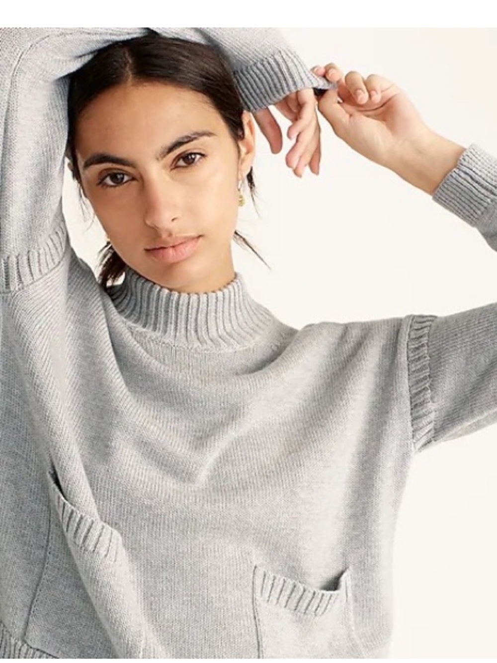 J. Crew Light Gray Mock Neck Pocket Sweater